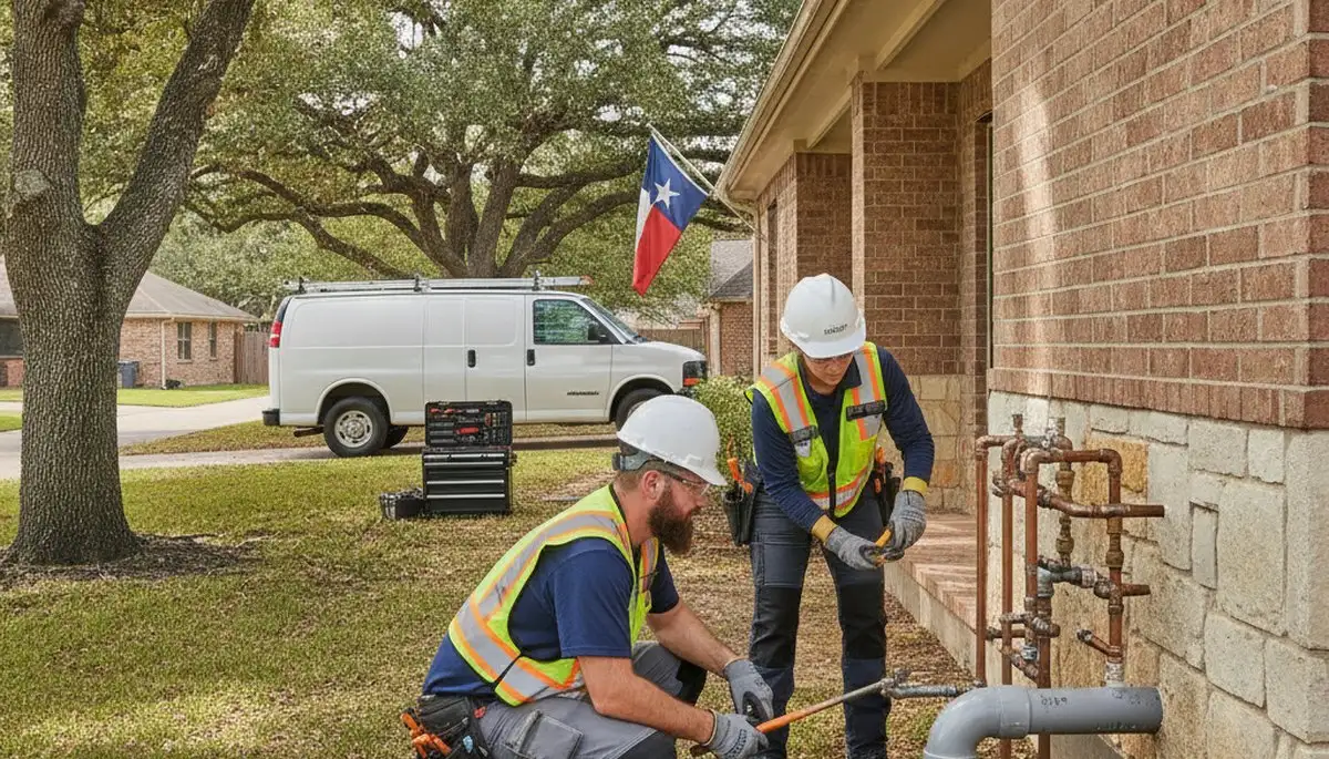 Houston, TX emergency plumber repairing a plumbing leak for a local home or business