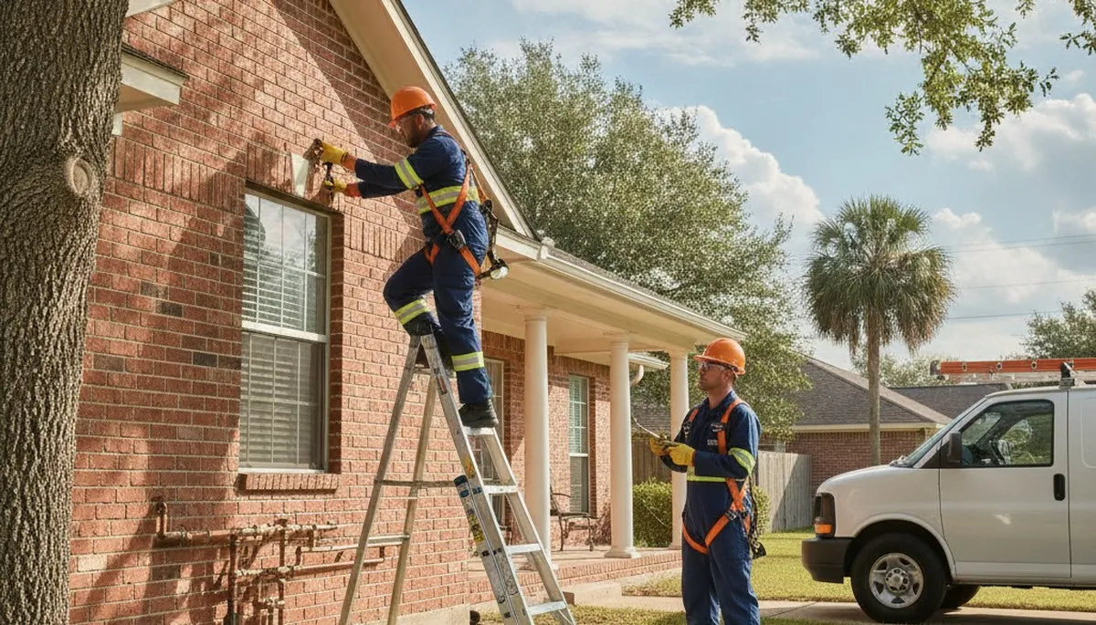 Houston TX emergency plumber repairing a residential pipe for plumbing service and leak repair