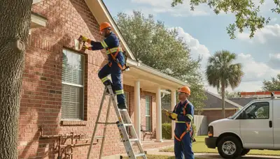 Houston TX emergency plumber repairing a residential pipe for plumbing service and leak repair