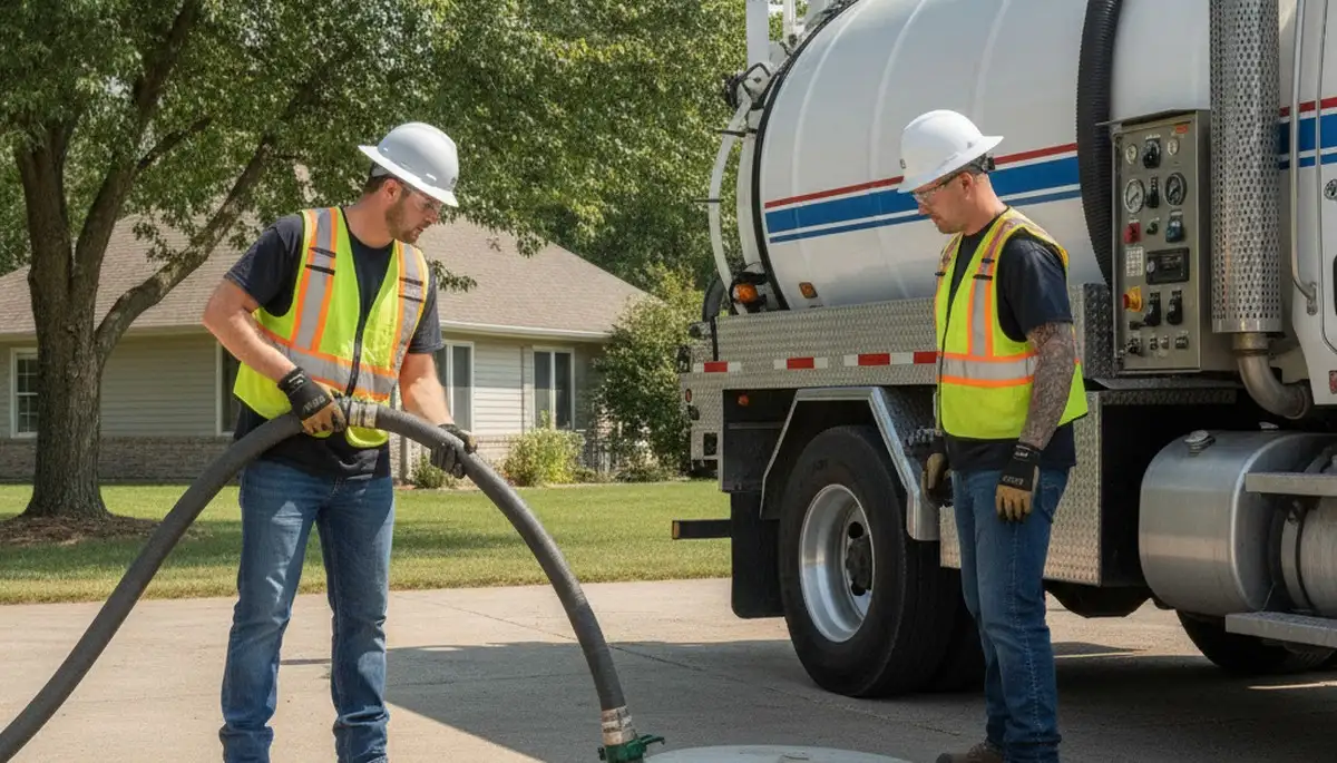 Septic pumping service truck in Houston, TX for emergency plumbing repair