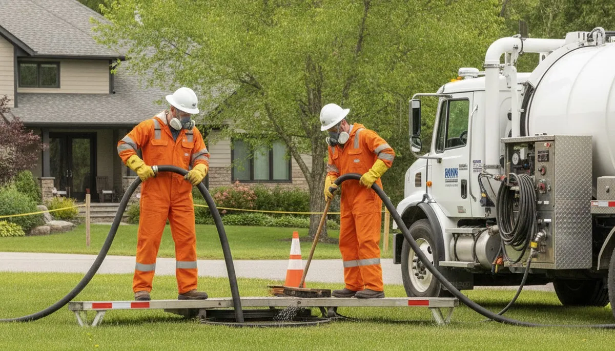 Houston TX plumber cleaning septic tank for home septic maintenance and emergency service