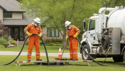 Houston TX plumber cleaning septic tank for home septic maintenance and emergency service