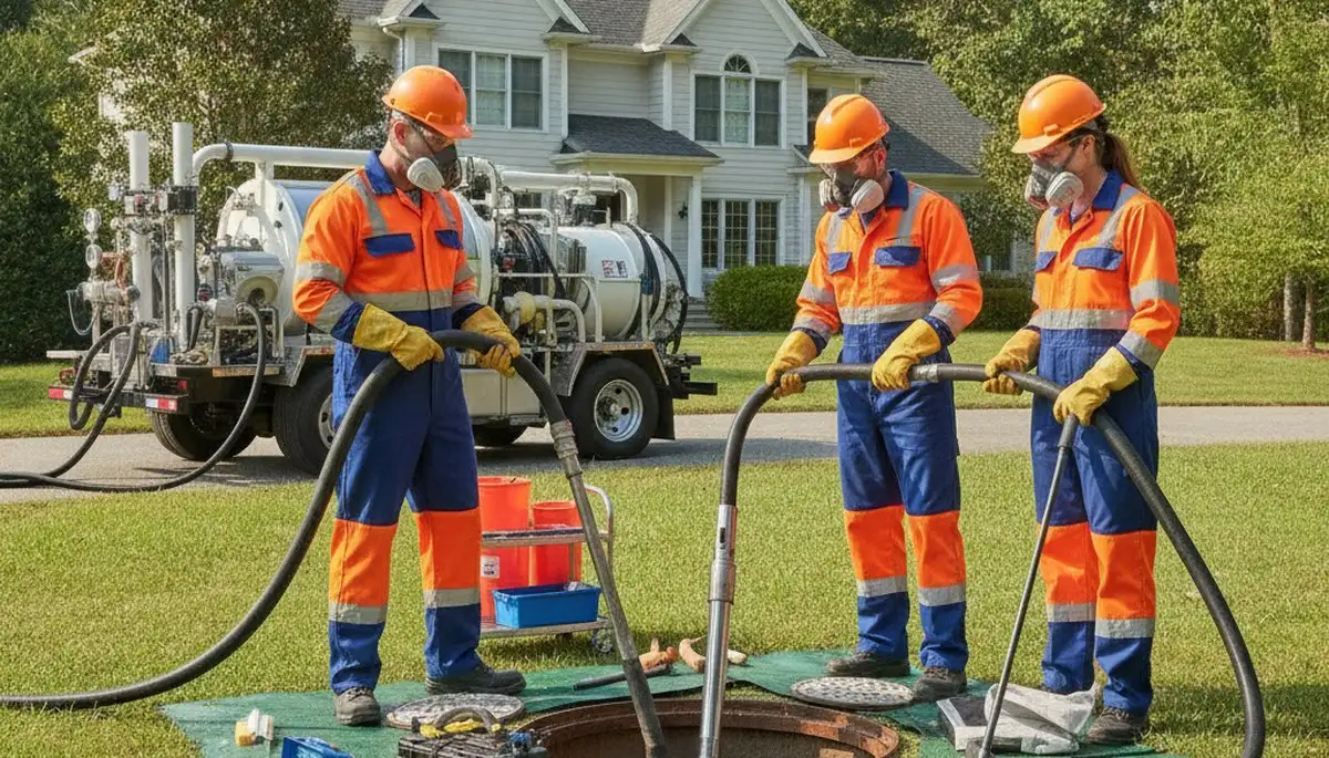 Houston, TX plumber cleaning septic tank for residential plumbing repair service