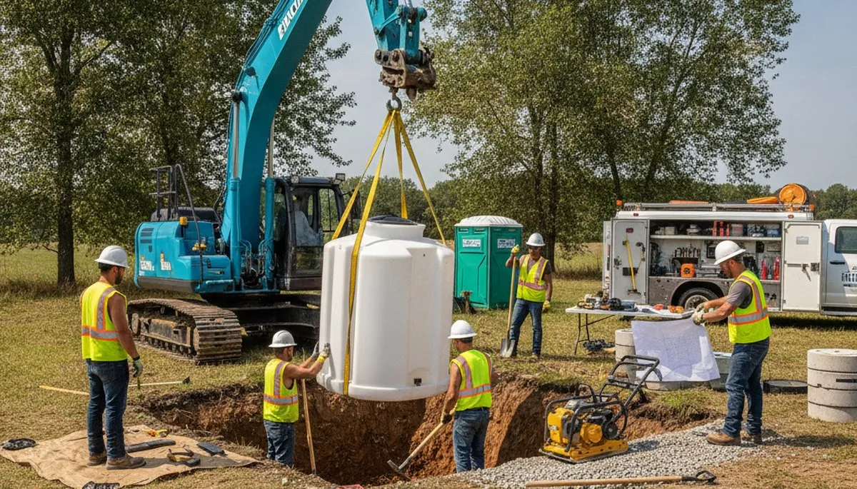 Houston, TX plumber installing septic tank for a home service call