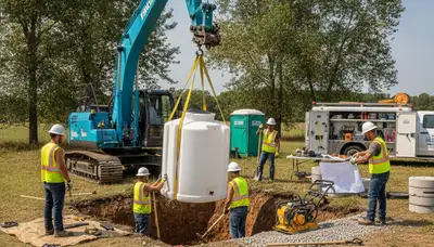 Houston, TX plumber installing septic tank for a home service call