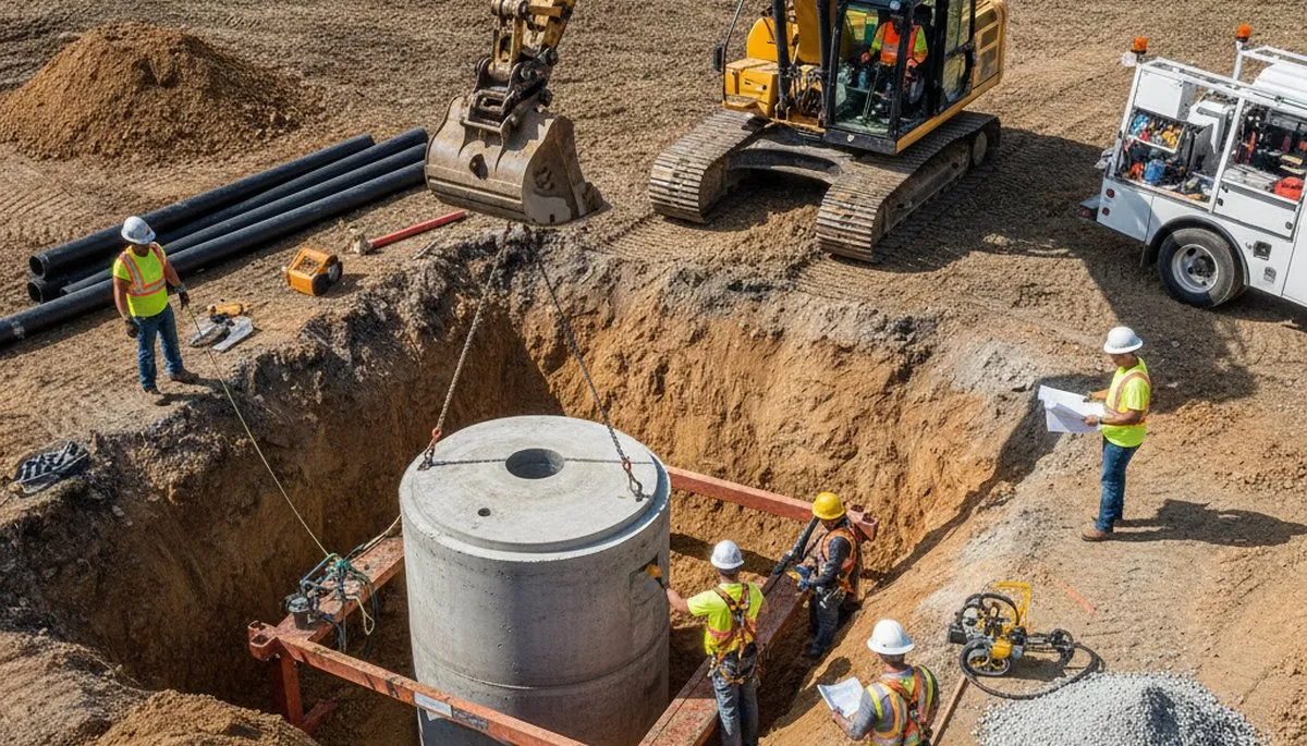 Houston plumbers installing septic tank system for Houston, TX home service project