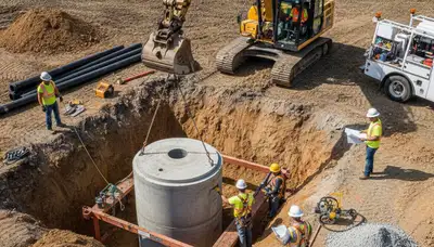 Houston plumbers installing septic tank system for Houston, TX home service project