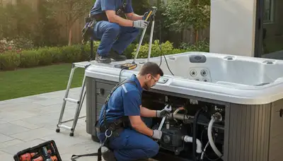 Spa repair technician servicing a home spa in Houston, TX for reliable plumbing maintenance