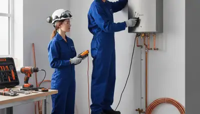 Houston, TX plumber installing tankless water heater for emergency on-demand hot water service