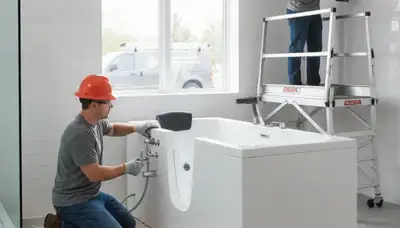 Houston plumbers installing walk-in tub for safer bathing in Houston, TX home