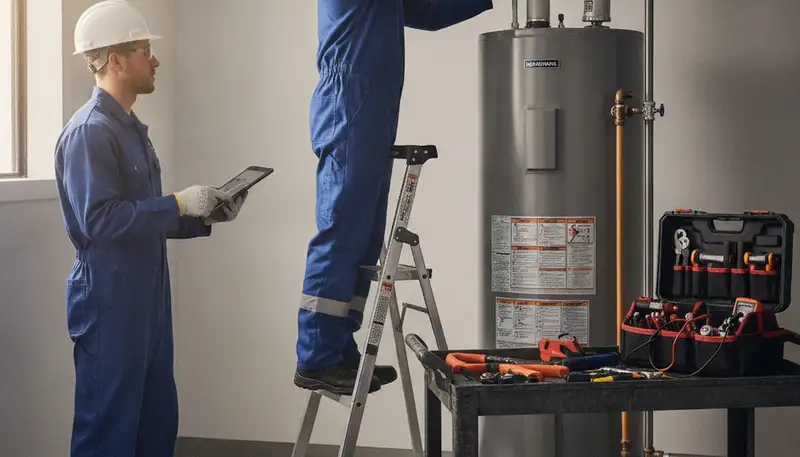 Houston TX plumber repairing water heater for emergency home service
